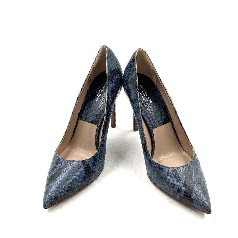 Michael Kors Runway 100mm Snakeskin-Textured Pumps (Blue & Black, Size 39) 8.5